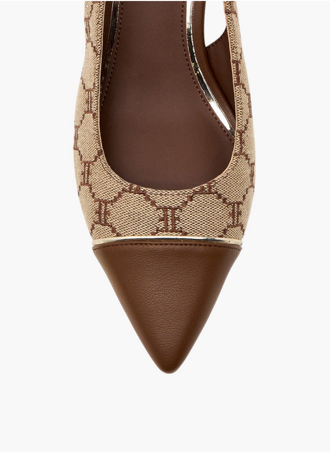 ELLE Monogram Print Slingback Pointed Toe Shoes with Kitten Heels  - Image 4