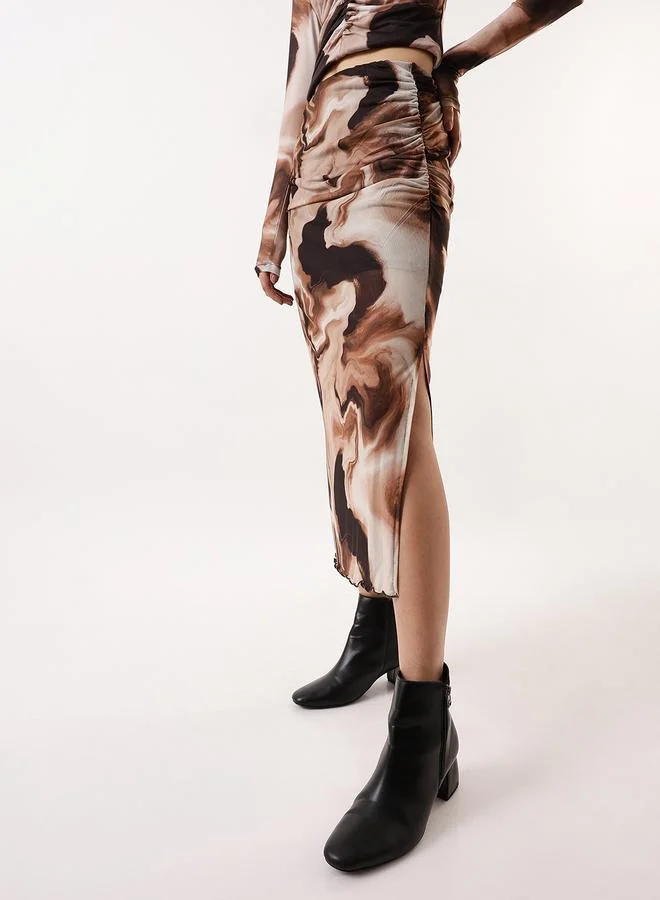 Hubberholme  Women's Brown 100% Polyester Self Design Pattern Midi Bodycon Slim Fit Skirt for Women | Best Price UAE