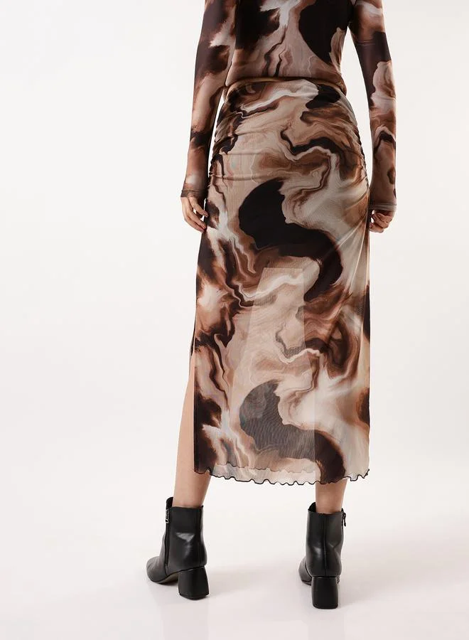 Hubberholme  Women's Brown 100% Polyester Self Design Pattern Midi Bodycon Slim Fit Skirt for Women | Best Price UAE