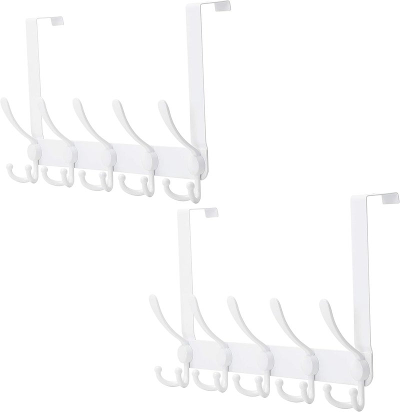 Dseap Over The Door Hook Hanger - Fits 1 3/8" to 1 3/4" Standard Doors | 5 Tri Hooks Heavy Duty Towel/Coat Rack | Door Organizer for Clothes, Jackets, Hats, Towels, White, Pack of 2 - Image 1