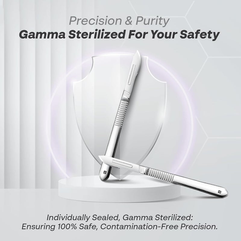 My Med شفرات مشرط قابلة للتصرف | شفرات حادة من الفولاذ الكربوني #22 | عبوة من 100 | أكياس فردية معقمة | أداة ديرما بلانينغ للوجه للمحترفين، أطباء الأقدام، الحرف والمزيد - Image 3