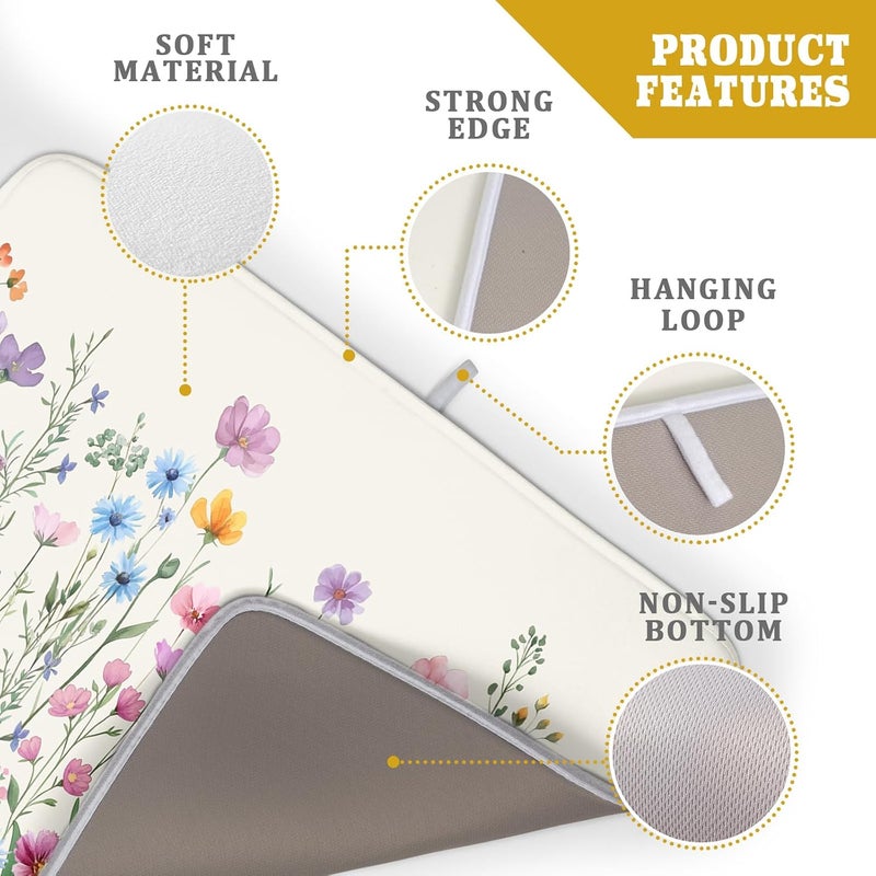 Giwawa Spring Floral Dish Drying Mat 18"x24" Watercolor Summer Wildflower Dish Drainer Mats Herb Flower Reversible Absorbent Dish Drying Pad Decor for Kitchen Countertop Dining Room - Image 4