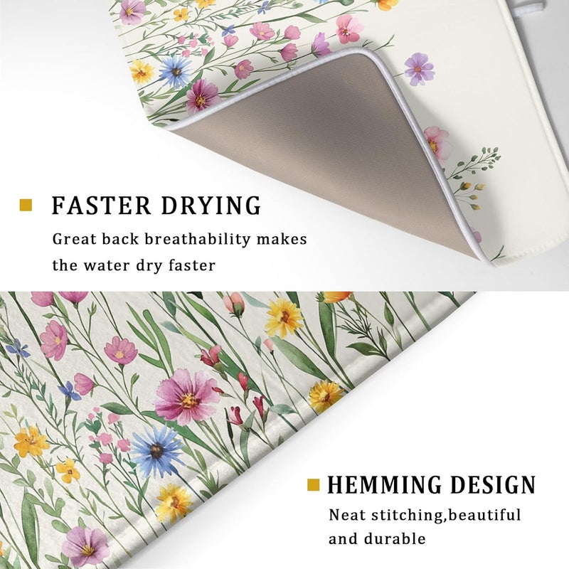 Giwawa Spring Floral Dish Drying Mat 18"x24" Watercolor Summer Wildflower Dish Drainer Mats Herb Flower Reversible Absorbent Dish Drying Pad Decor for Kitchen Countertop Dining Room - Image 3