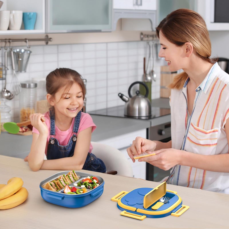 PEDECO Bento Box for Kids Stainless Steel - 3-Compartment - Complete Lunch Set with Portable Utensil - Ideal for Children Under 10 Years Old - Dishwasher Safe & BPA-Free(Blue) - Image 2