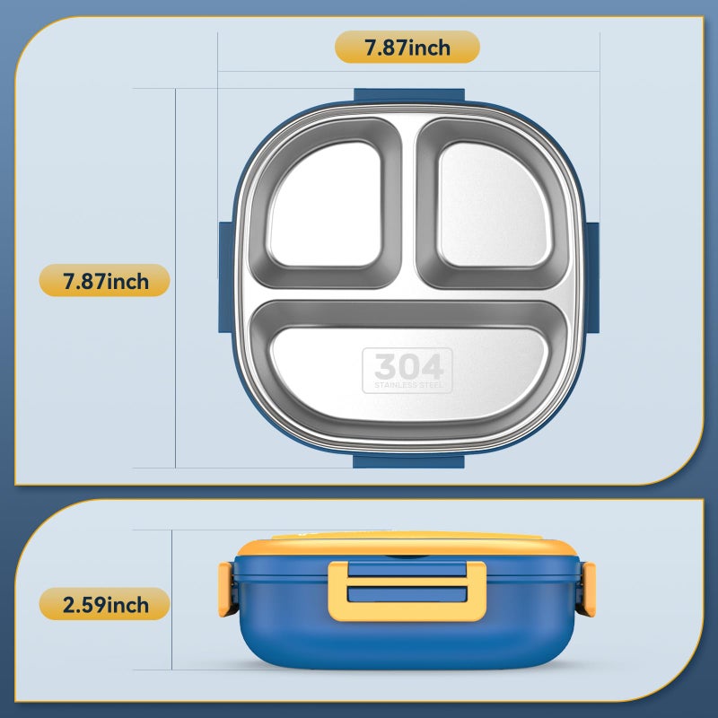 PEDECO Bento Box for Kids Stainless Steel - 3-Compartment - Complete Lunch Set with Portable Utensil - Ideal for Children Under 10 Years Old - Dishwasher Safe & BPA-Free(Blue) - Image 4