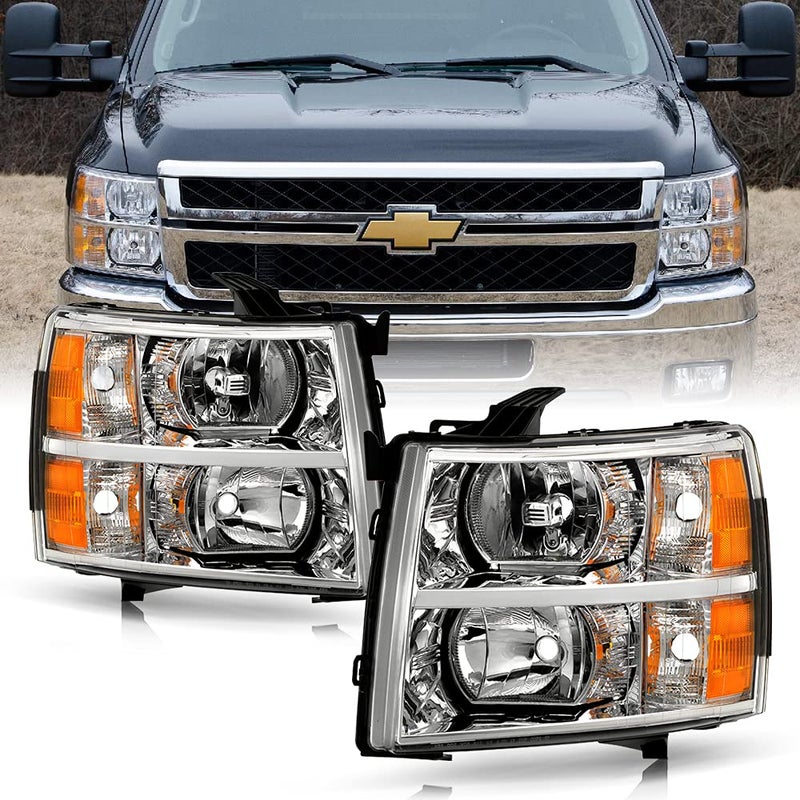 ACANII Crystal Headlights for 2007-2013 Chevy Silverado 1500 2500 3500 - Driver & Passenger Side