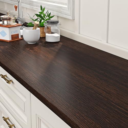 ReWallpaper Wood Wallpaper Dark Brown Wood Contact Paper Peel and Stick Waterproof Wood Grain Contact Paper for Countertops Cabinets Doors Table Desk Self Adhesive Thicken Textured Vinyl 17.7×78.7" - Image 1
