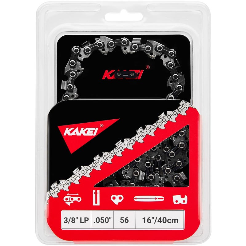 KAKEI 16 Inch Chainsaw Chain 3/8" LP Pitch .050" Gauge 56 Drive Links Fits Craftsman, Poulan, Ryobi, Echo, Greenworks and More- S56 (1 Chain) - Semi Chisel