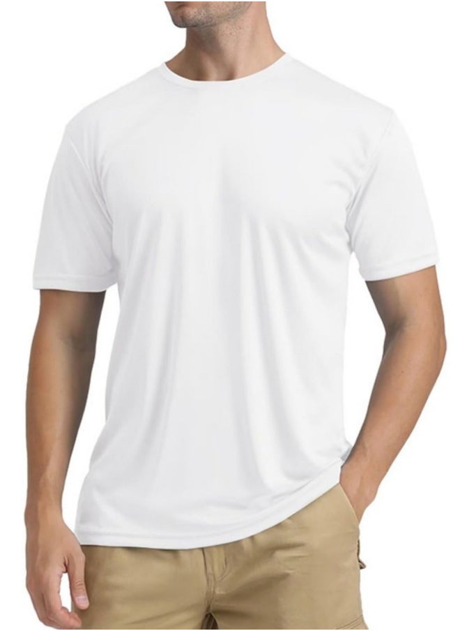 GGEROU Mens T-Shirts,Mens Crew Neck Short Sleeve,Neck Soft Fitted T Shirt,UPF 50+ Quick Dry Rashguard,Lightweight Everyday Tee White  - Image 1