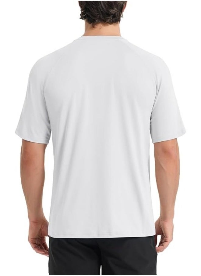GGEROU Mens T-Shirts,Mens Crew Neck Short Sleeve,Neck Soft Fitted T Shirt,UPF 50+ Quick Dry Rashguard,Lightweight Everyday Tee White  - Image 2