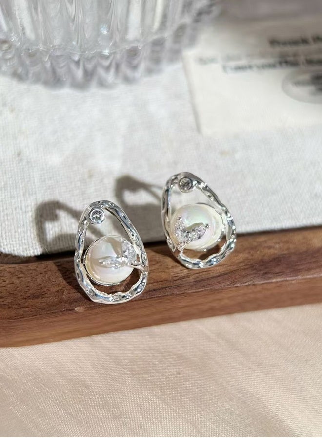 Silver Plated Pearl Drop Earrings for Women, Hypoallergenic 925 Silver Needle, Irregular Cubic Zirconia Hoop, Dainty Bridal Jewelry for Daily Elegance & Wedding Guest - Image 5