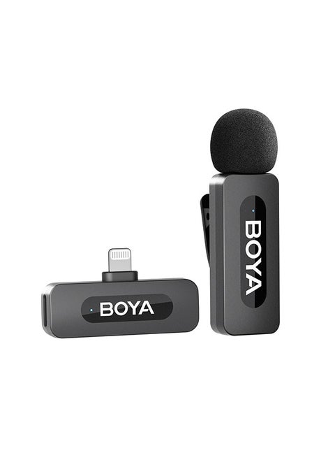 BOYA BY-V1 Wireless Lavalier Microphone for iPhone iPad, 1 Transmitter+ 1 Receiver Wireless Mic for Interview Vlog Recording