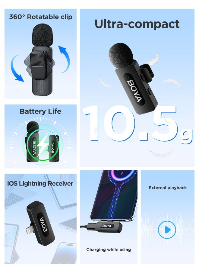 BOYA - BOYA BY-V1 Wireless Lavalier Microphone for iPhone iPad, 1 Transmitter+ 1 Receiver Wireless Mic for Interview Vlog Recording - Image 1