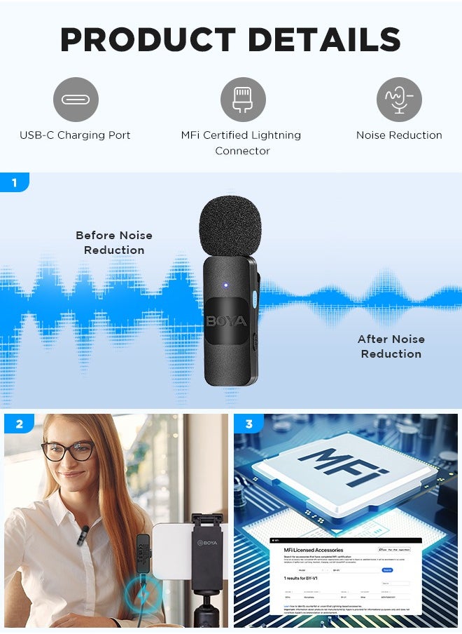 BOYA BY-V1 Wireless Lavalier Microphone for iPhone iPad, 1 Transmitter+ 1 Receiver Wireless Mic for Interview Vlog Recording - pzsku/ZD997F444A7B762C55A50Z/45/_/1701254901/c99b5ffa-3375-40c8-a3a1-ae62689a40d6