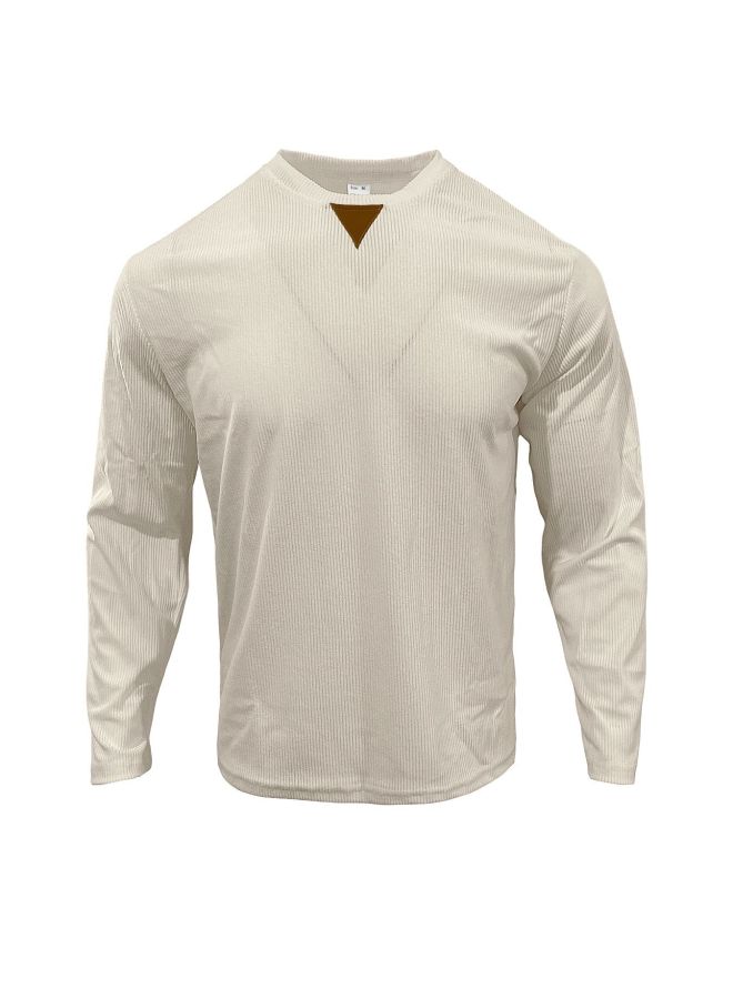 European And American Men's Spring And Autumn Textured V-neck Triangular Patch Casual Oversized Long Sleeve T-shirt