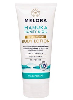 Manuka Honey and Oil Double Action Body Lotion For Men and Women, Moisturizing and Healing, Premium Manuka Oil, Organic, Natural Aloe, Softens Skin, Vulgare Leaf Extract, 7 oz