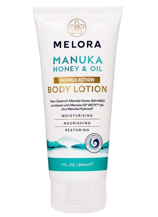 melora - Manuka Honey and Oil Double Action Body Lotion For Men and Women, Moisturizing and Healing, Premium Manuka Oil, Organic, Natural Aloe, Softens Skin, Vulgare Leaf Extract, 7 oz - Image 1