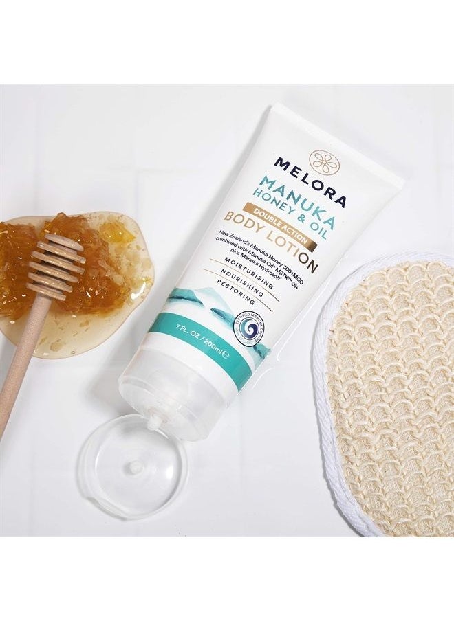 melora - Manuka Honey and Oil Double Action Body Lotion For Men and Women, Moisturizing and Healing, Premium Manuka Oil, Organic, Natural Aloe, Softens Skin, Vulgare Leaf Extract, 7 oz - Image 1