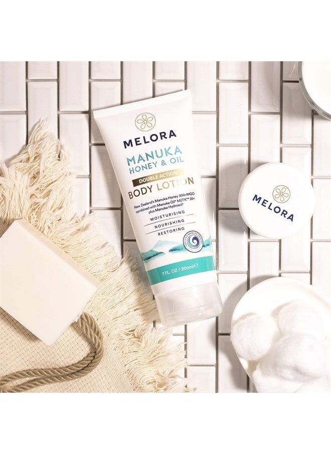 melora - Manuka Honey and Oil Double Action Body Lotion For Men and Women, Moisturizing and Healing, Premium Manuka Oil, Organic, Natural Aloe, Softens Skin, Vulgare Leaf Extract, 7 oz - Image 1