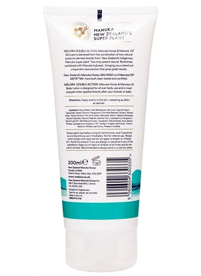 melora - Manuka Honey and Oil Double Action Body Lotion For Men and Women, Moisturizing and Healing, Premium Manuka Oil, Organic, Natural Aloe, Softens Skin, Vulgare Leaf Extract, 7 oz - Image 1