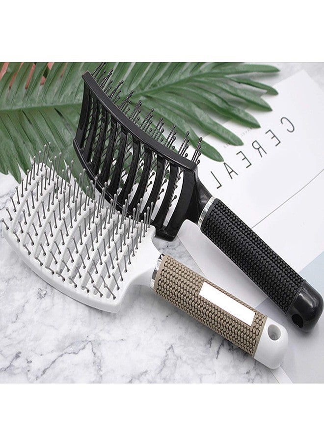 Vtrem Vented Hair Brushes for Women: 2 Pc Curved Hair Detangler Brush for Dry/Wet Hair Fast Drying Styling Tool (Black & White) - Image 5