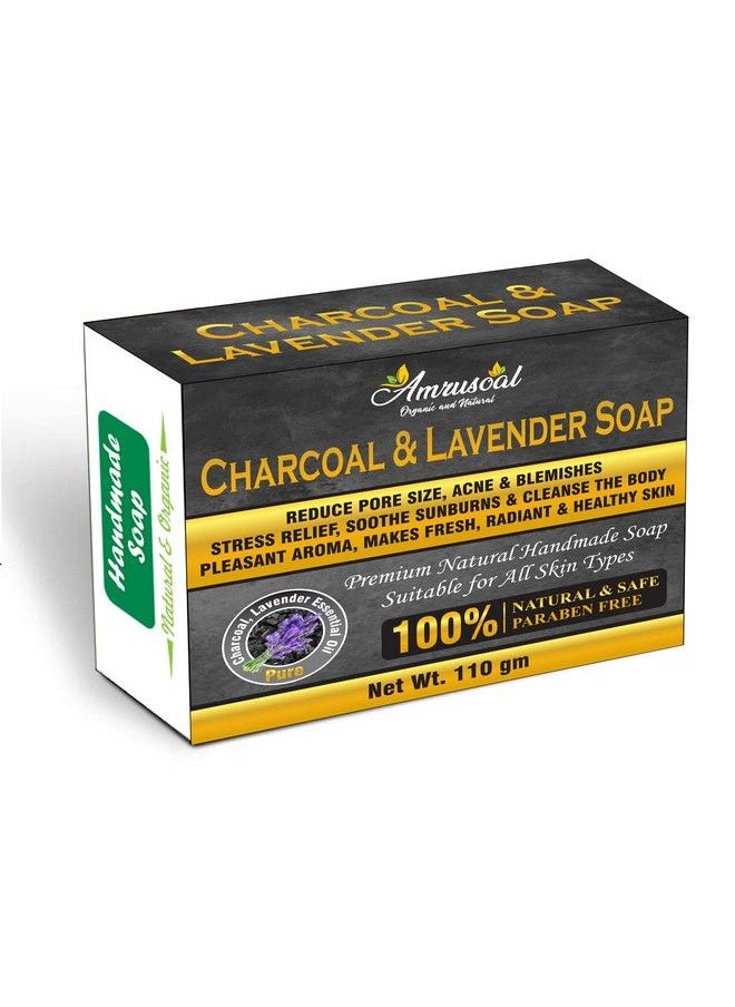 AMRUSOAL - Charcoal And Lavender Soap ; Natural Handmade Bathing Soap ; Stress Relief Soothe Sunburns ; All Skin Types 110 Grams - Image 1