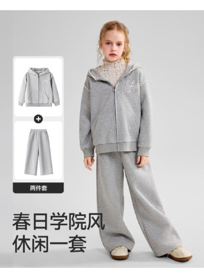 ASK JUNIOR Spring Mid-size Kids Hooded Sweatshirt Jacket Sport Casual Pants Girl Two-piece - Image 1