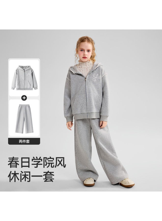 ASK JUNIOR Spring Mid-size Kids Hooded Sweatshirt Jacket Sport Casual Pants Girl Two-piece - Image 2