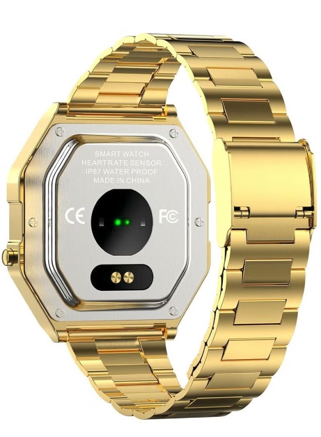 ارواق ساعة ذكية KW18 للرجال بسوار من الفولاذ المقاوم للصدأ - مقاومة للماء IP67، مراقب ضغط الدم ونسبة الأكسجين في الدم، معدل ضربات القلب، نظام تحديد المواقع العالمي (GPS)، متعددة الرياضات، بلوتوث 5.0 لنظامي التشغيل Android وiOS - ذهبي - Image 4