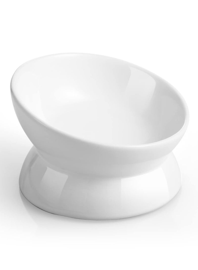 SYOSI Elevated Cat Food Bowl, 5 Oz White Ceramic Raised and Tilted Water Bowl, Anti-Vomiting, Spine Protection Dish for Small Dogs, Cats, Kittens - Image 1