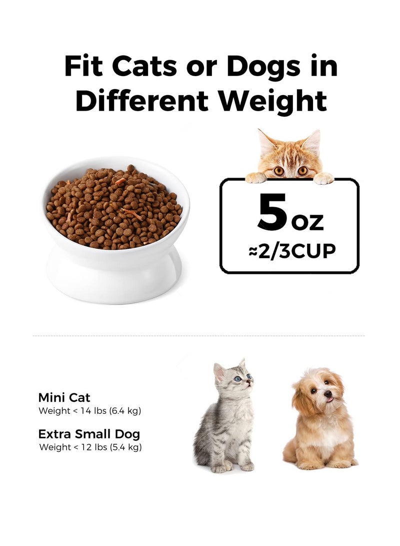 SYOSI Elevated Cat Food Bowl, 5 Oz White Ceramic Raised and Tilted Water Bowl, Anti-Vomiting, Spine Protection Dish for Small Dogs, Cats, Kittens - Image 2
