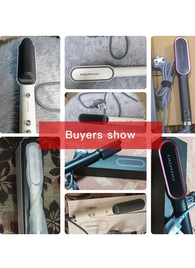 DUMBO - Hair Straightener Brush Built-in Comb,20s Fast Heating & 5 Temp Settings & Anti-Scald,Perfect for Professional Salon at Home (Silver) 3*27cm - Image 1