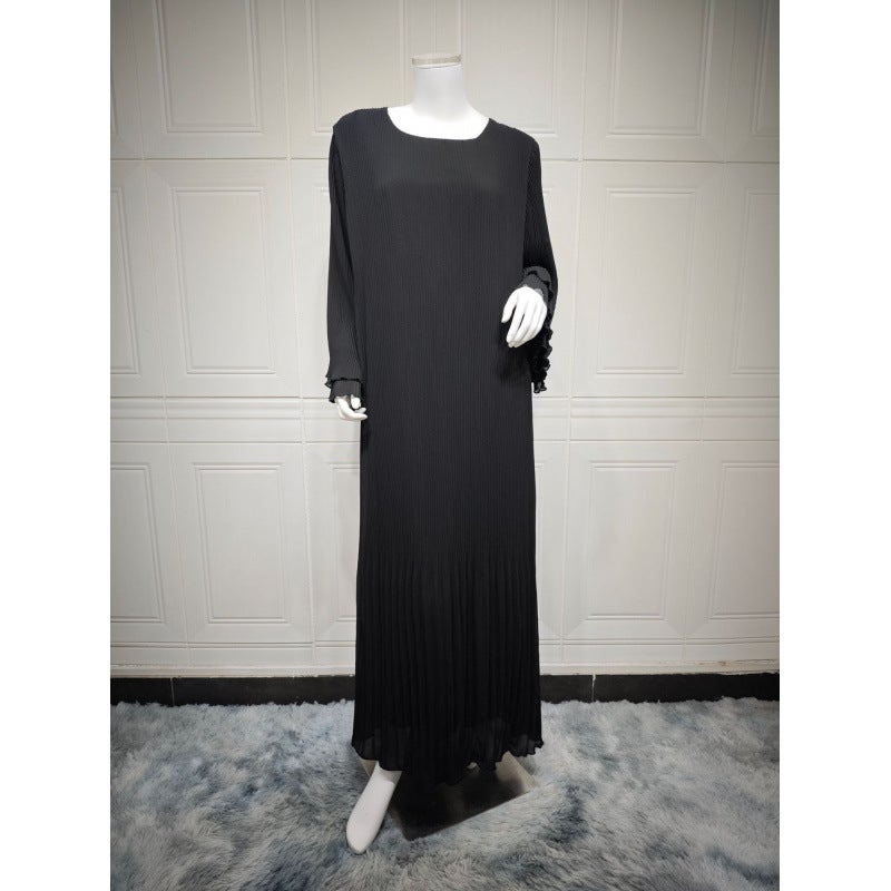 Muslim Dubai Pullover Robe Chiffon Pleated Dress Middle East Solid Color Women'S Clothes - Image 1