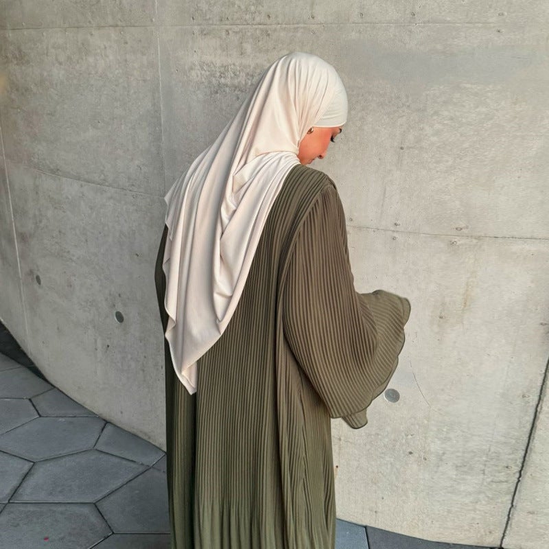 Muslim Dubai Pullover Robe Chiffon Pleated Dress Middle East Solid Color Women'S Clothes - Image 4