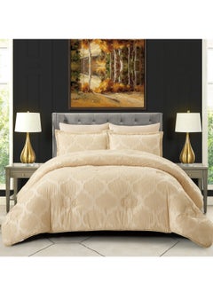 Comforter Set 4-Pcs Single Size Designer Tufted Embroidery Bed Set Fits 120 x 200 Cm (350 GSM) With Down Alternative Filling,Soft Amber