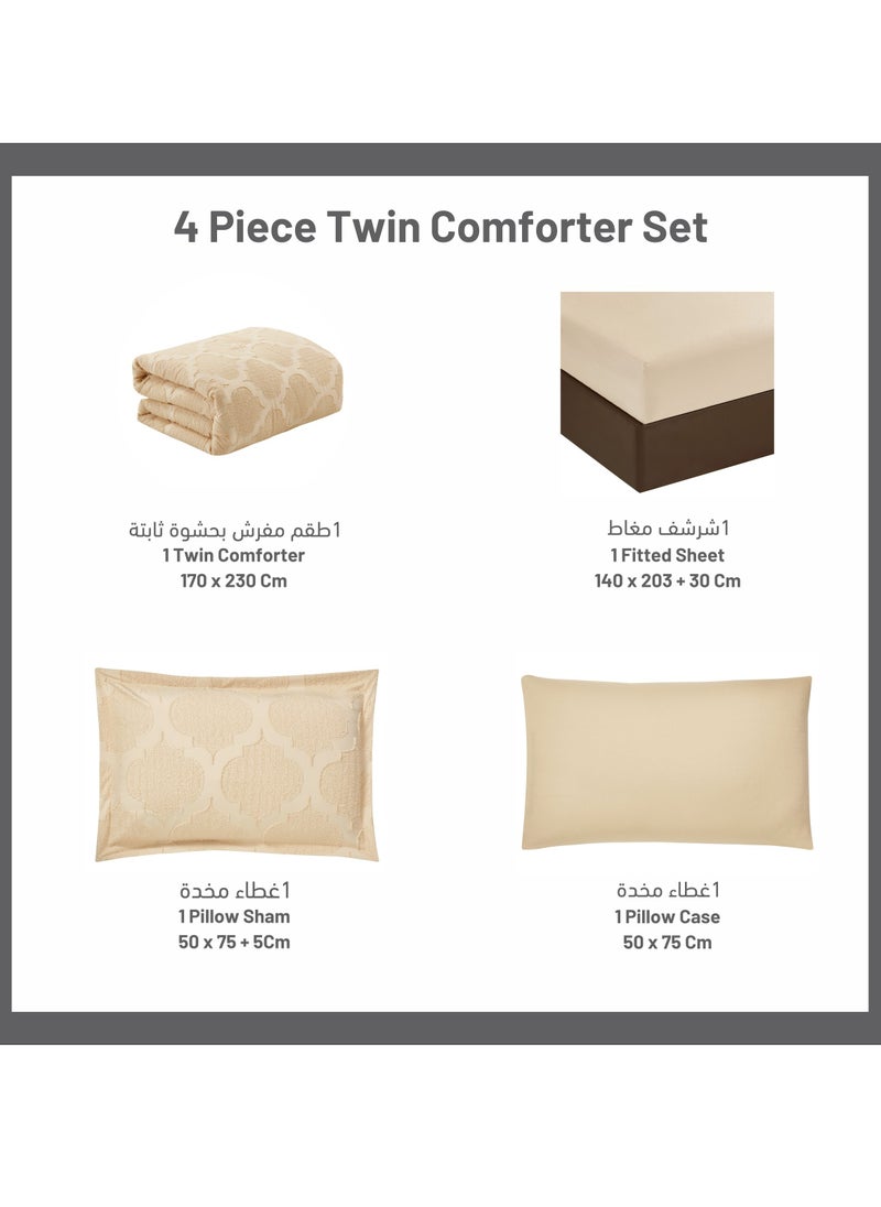 Donetella - Comforter Set 4-Pcs Single Size Designer Tufted Embroidery Bed Set Fits 120 x 200 Cm (350 GSM) With Down Alternative Filling,Soft Amber - Image 1