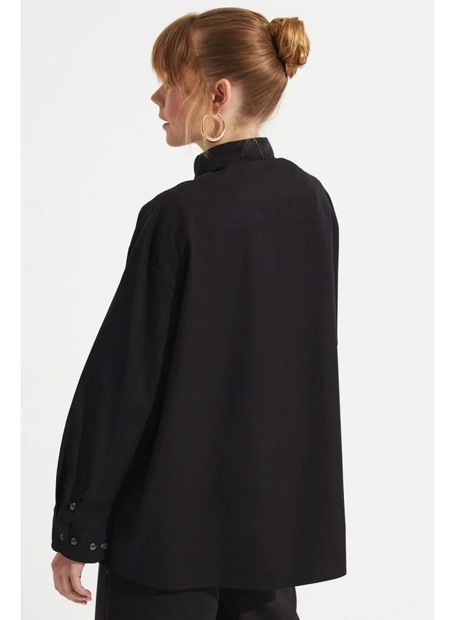 جون June Women Boyfriend/Wide Fit Cotton Woven Shirt Black