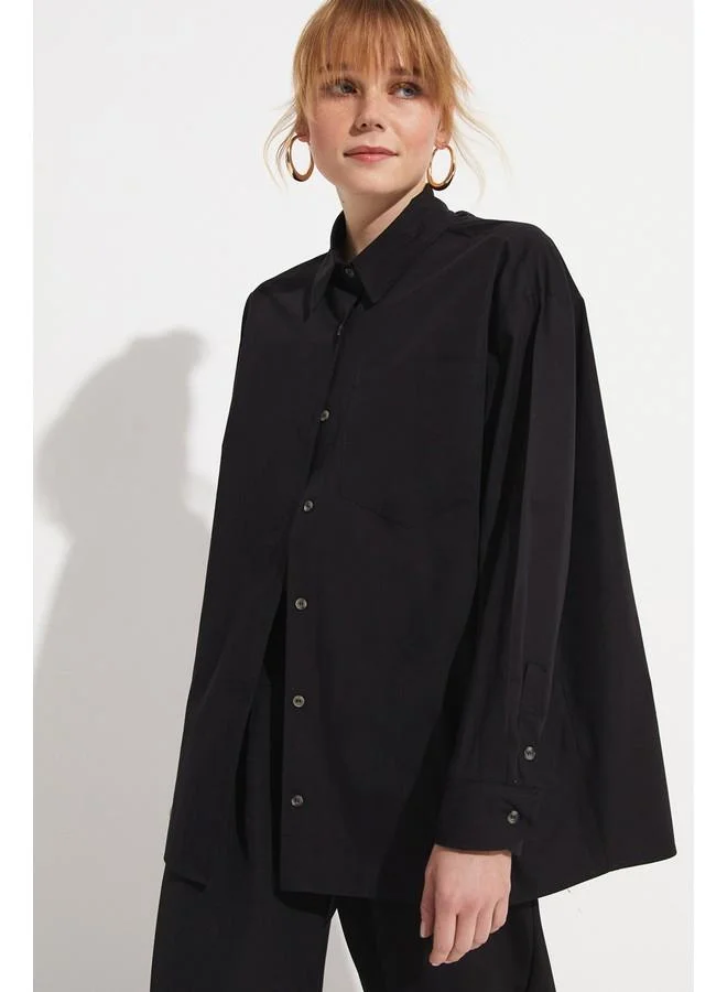 جون June Women Boyfriend/Wide Fit Cotton Woven Shirt Black