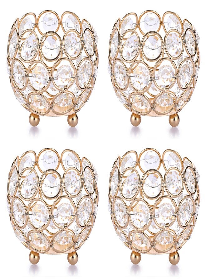 أونماي مجموعة من 4 حوامل شموع صغيرة مستديرة من الكريستال من OwnMy، فوانيس شموع ذهبية من الكريستال، حوامل شموع لتزيين طاولات الطعام وحفلات الزفاف. - Image 1