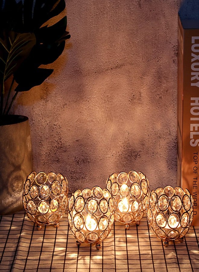 أونماي مجموعة من 4 حوامل شموع صغيرة مستديرة من الكريستال من OwnMy، فوانيس شموع ذهبية من الكريستال، حوامل شموع لتزيين طاولات الطعام وحفلات الزفاف. - Image 2