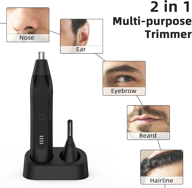 KASTWAVE Rechargeable Nose Hair Trimmer and Eyebrow Trimmer,2-in-1 Professional Painless Eyebrow Razor for Nose,Ear,Beard,Hairline,and Facial Hair,Compact Metal Trimming Tool,Convenient & Rechargeable(Black) - Image 2