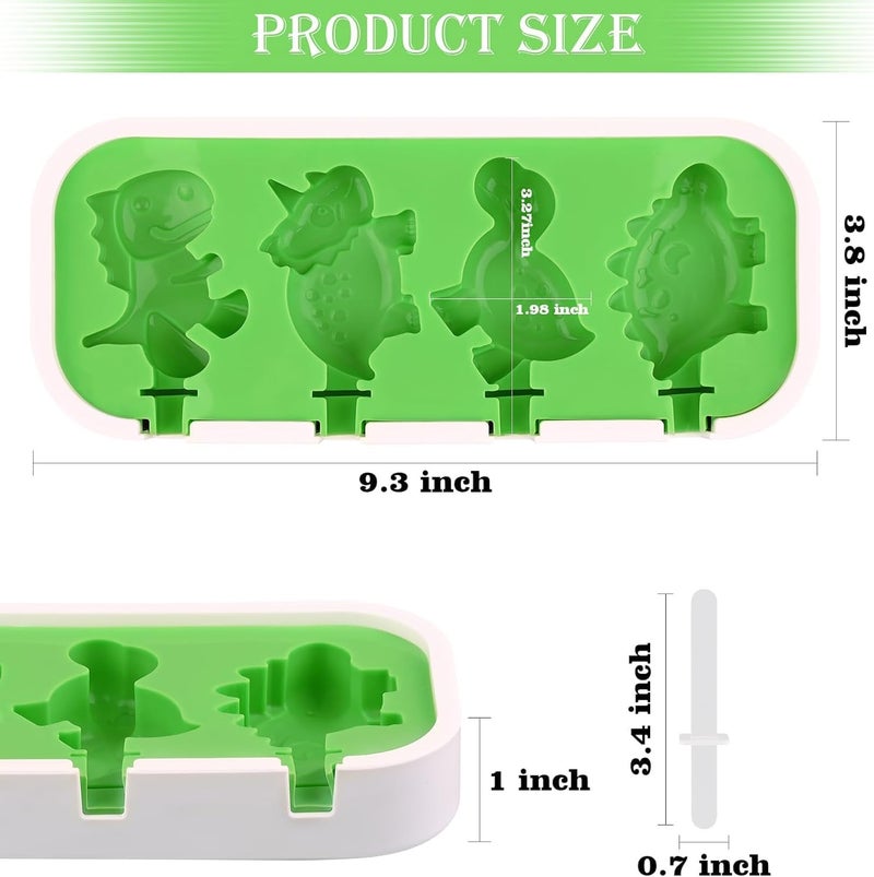 Parlberd 2 Pack Silicone Popsicle Molds with Lids, 4-Cavity Mini Ice Cream Molds for Kids (Cars, Ships, Train, Rocket, Dino Shapes) BPA Free, Reusable DIY Popsicle Maker for Homemade Frozen Treats - Image 2