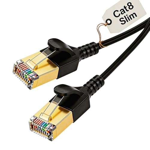 Elfcam - 20m/65.6ft Slim Cat 8 Ethernet Cable, LAN WAN Cable, Cat8 SFTP 32AWG, 2000Mhz 40Gbps with RJ45 Connectors, Black Round (20M) - Image 1