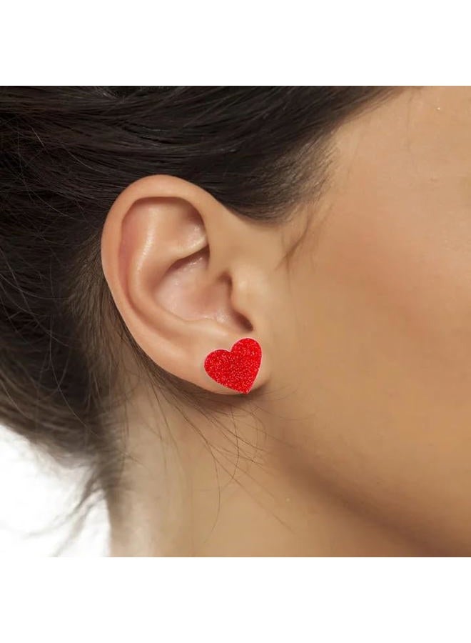 yfstyle Valentines Small Pink Heart Earring Studs Acrylic Glitter Minimalist Heart Earrings for Women Valentines Lover Jewelry Gifts, Metal, No Gemstone - Image 4