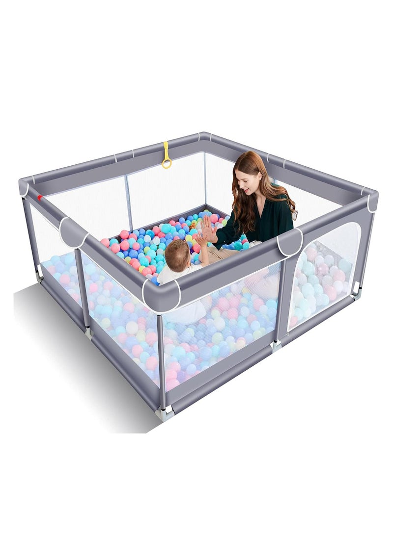 Gonice Baby Playpen for Toddler, Large Baby Playard, Indoor & Outdoor Kids Activity Center with Anti-Slip Base, Sturdy Safety Play Yard with Soft Breathable Mesh, Playpen for Babies(Gray, 50”×50”)  - Image 1