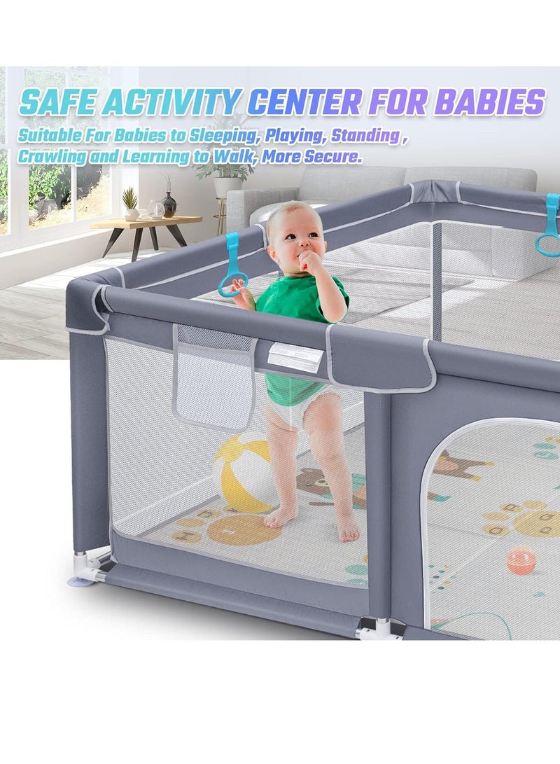 Gonice Baby Playpen for Toddler, Large Baby Playard, Indoor & Outdoor Kids Activity Center with Anti-Slip Base, Sturdy Safety Play Yard with Soft Breathable Mesh, Playpen for Babies(Gray, 50”×50”)  - Image 4