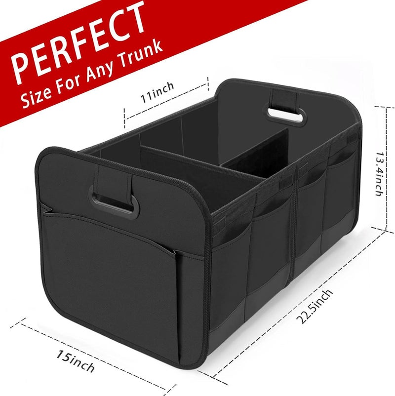 Excefore Car Trunk Organizer - Collapsible Multi-Compartment Storage, Waterproof, Black - Image 4
