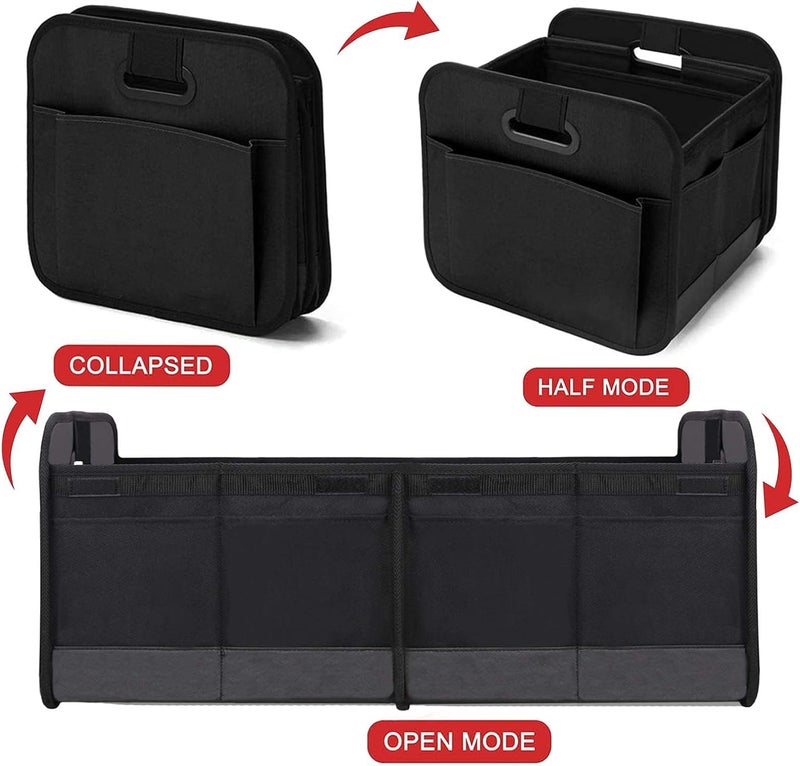 Excefore Car Trunk Organizer - Collapsible Multi-Compartment Storage, Waterproof, Black - Image 2
