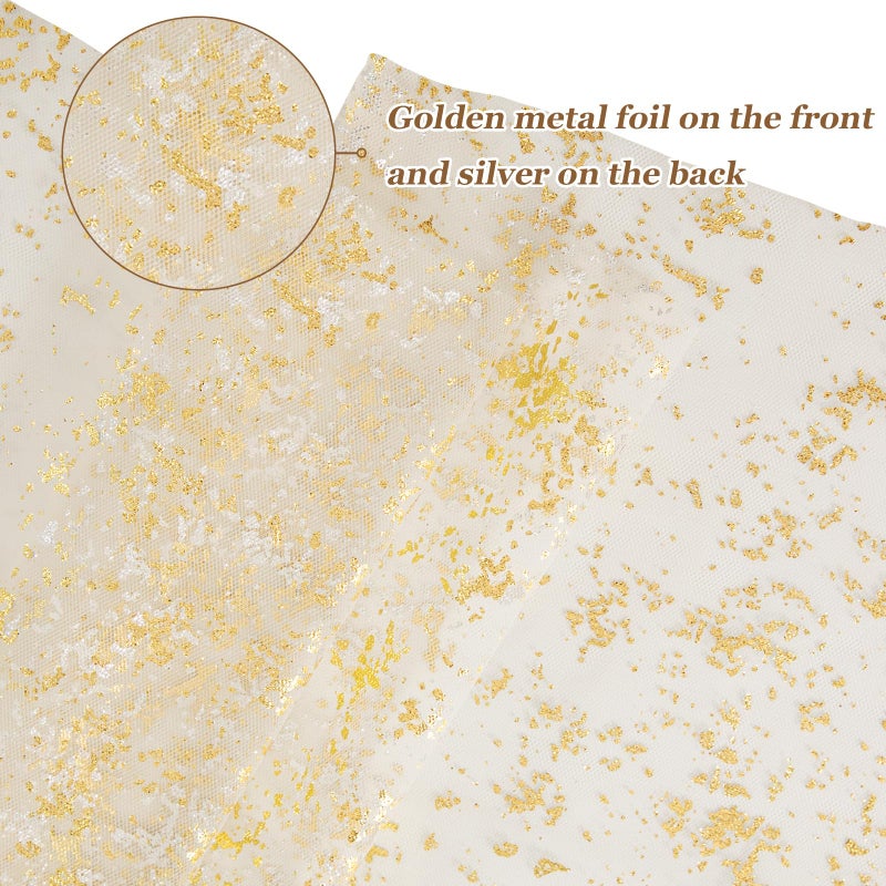 P Pothuiny Glitter Tulle Fabric, Beige Gold Glitter Metallic Foil Sheer Netting Sparkly Fabric for Wedding Dress Tutu Skirt Crafts Gift Packaging Party Backdrop Decor, 1 Yard x 60 Inch - Image 2
