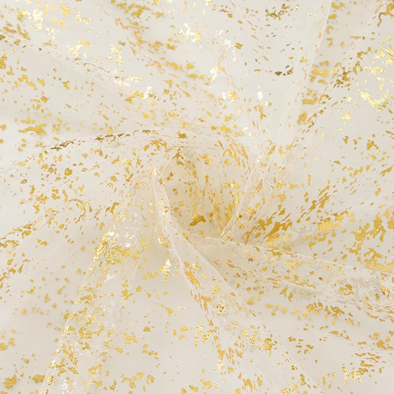P Pothuiny Glitter Tulle Fabric, Beige Gold Glitter Metallic Foil Sheer Netting Sparkly Fabric for Wedding Dress Tutu Skirt Crafts Gift Packaging Party Backdrop Decor, 1 Yard x 60 Inch - Image 1